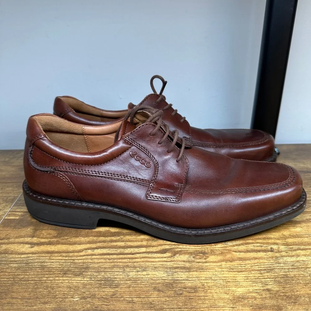 ECCO Mens Brown Leather Apron Toe Lace Up Oxford Dress Shoes Extra Width